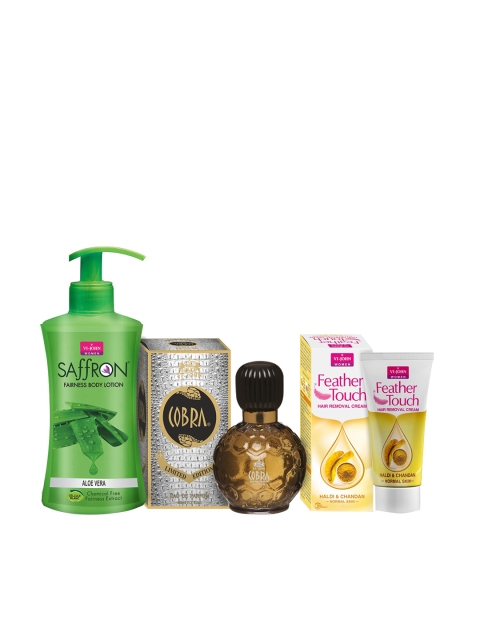 

VI-JOHN Set Of 3 Beauty Gift Kit(Hair Remover Haldi Chandna, Aloevera Body Lotion, Cobra Perfume), Multi