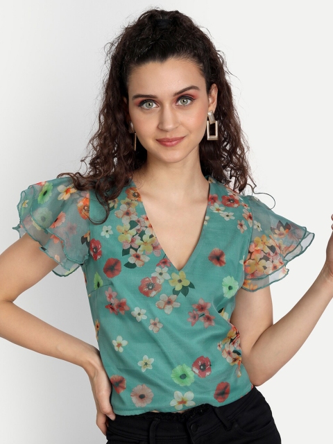 

ESSQUE Green Floral Print Top