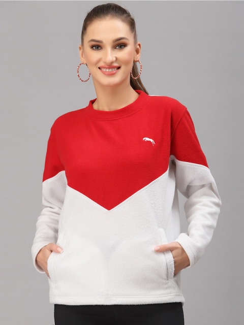 

JUMP USA Women White & Red Colourblocked Sweatshirt