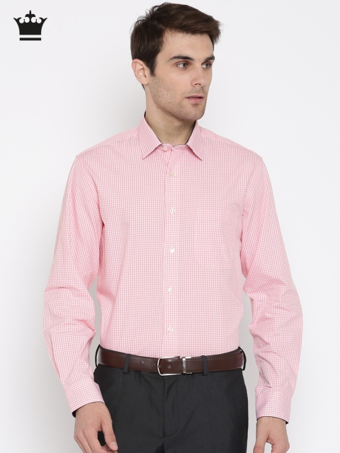 

Louis Philippe Men Pink & White Milano Slim Fit Checked Formal Shirt
