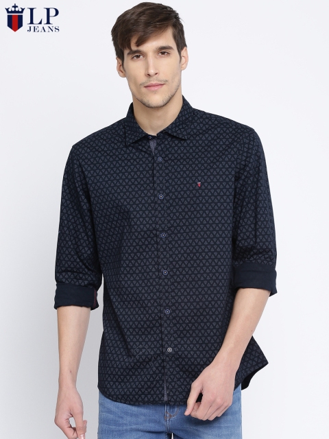 

Louis Philippe Jeans Men Navy Tailored Fit Printed Casual Shirt, Blue