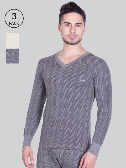 

INFERNO Men Pack Of 3 Assorted Self-Striped Thermal Tops