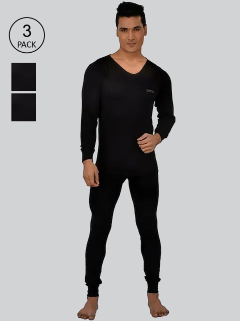 

INFERNO Men Pack Of 3 Black Solid Thermal Set