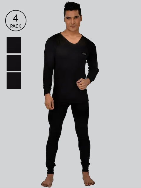 

INFERNO Men Pack Of 4 Black Solid Wool Thermal Set