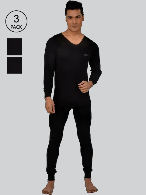 

INFERNO Men Pack Of 3 Solid Woolen Thermal Set, Black