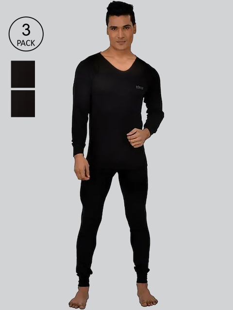 

INFERNO Men Pack of 3 Black Solid Woolen Thermal Set