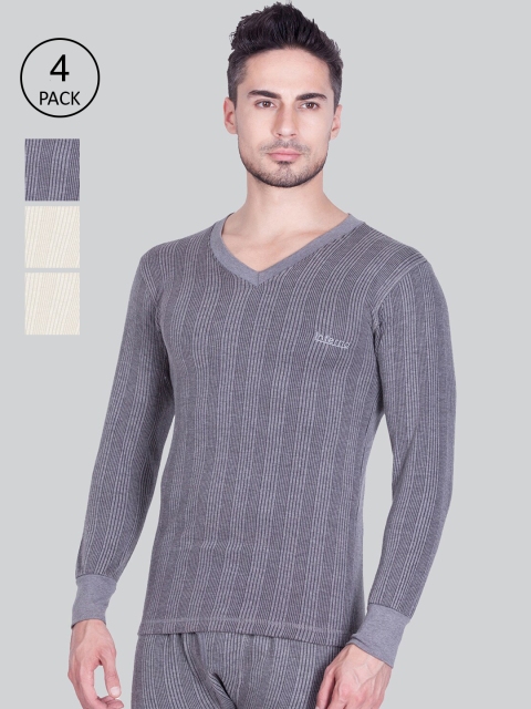 

INFERNO Men Pack Of 4 Assorted Striped Thermal Tops