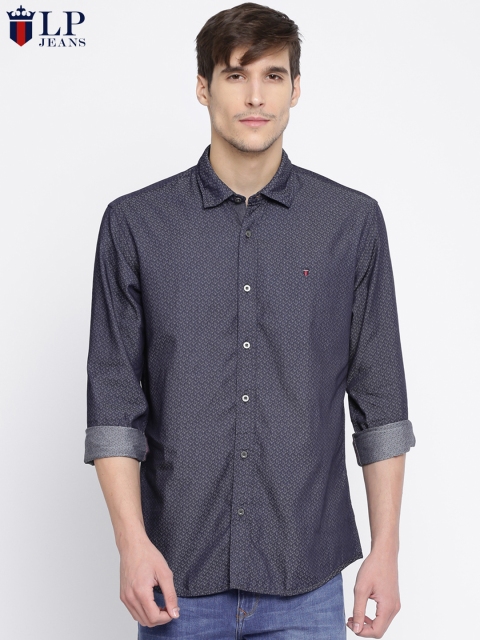 

Louis Philippe Jeans Men Blue Tailored Fit Self Design Casual Shirt