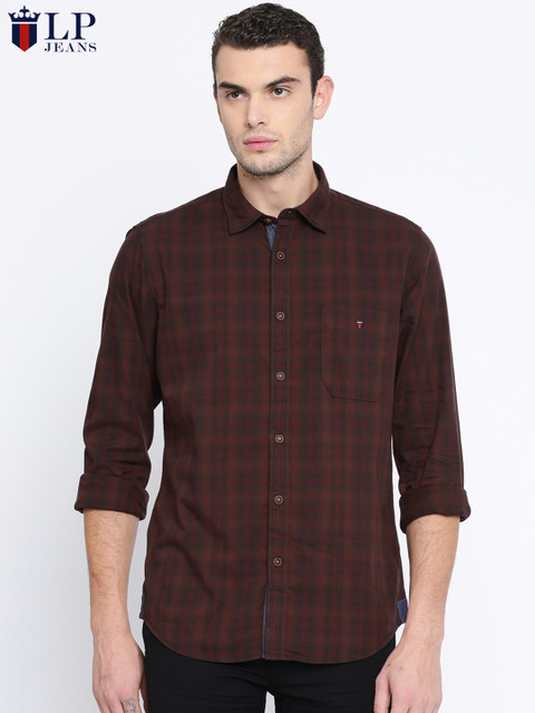 

Louis Philippe Jeans Men Maroon & Brown Union Slim Fit Checked Casual Shirt
