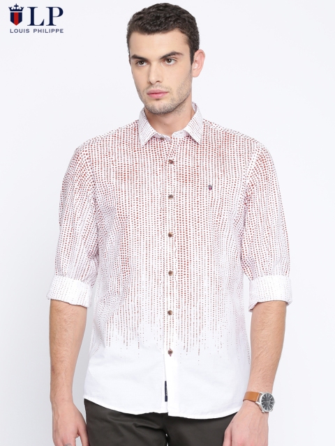 

Louis Philippe Sport Men White & Rust Brown Jermyn Tailored Fit Printed Casual Shirt