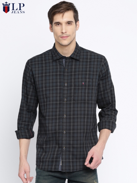 

Louis Philippe Jeans Men Charcoal & Black Jermyn Tailored Fit Checked Casual Shirt