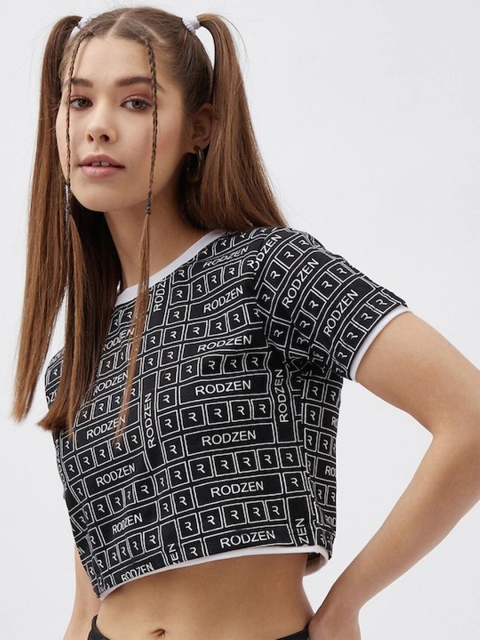 

Rodzen Women Black & White Typography Printed Pure Cotton T-shirt