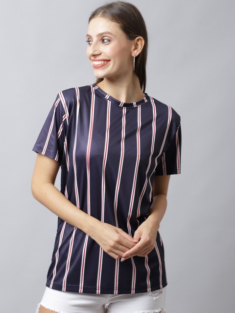 

Rodzen Women Navy Blue Striped T-shirt