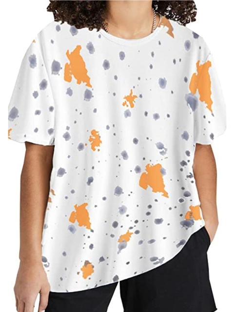 

Rodzen Women White & Orange Tie and Dye Pure Cotton T-shirt