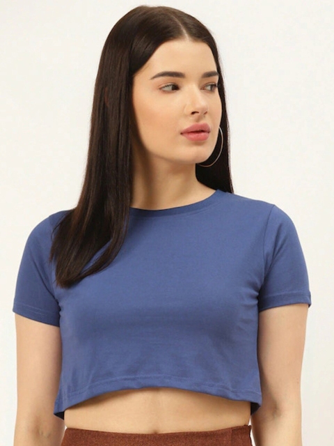 

Rodzen Women Blue Pure Cotton T-shirt