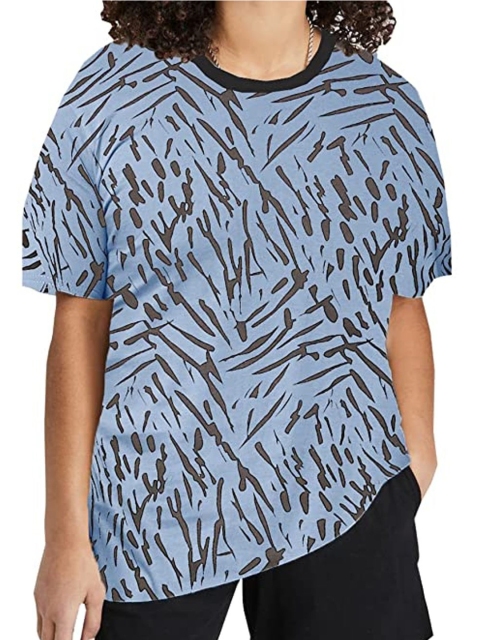 

Rodzen Women Blue & Black Printed Drop-Shoulder Sleeves Pure Cotton T-shirt