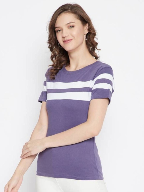 

Rodzen Women Purple & White Colourblocked Pure Cotton T-shirt