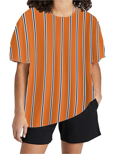 

Rodzen Women Yellow & Navy Blue Striped T-shirt