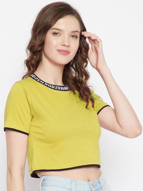 

Rodzen Women Lime Green Pure Cotton T-shirt