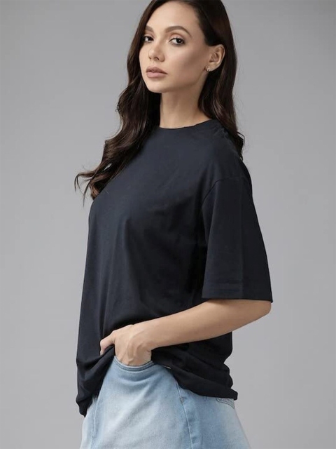 

Rodzen Women Black Pure Cotton T-shirt