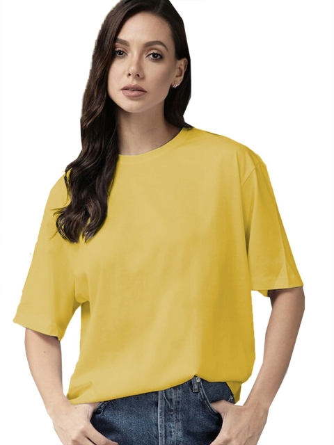 

Rodzen Women Mustard Yellow Pure Cotton T-shirt