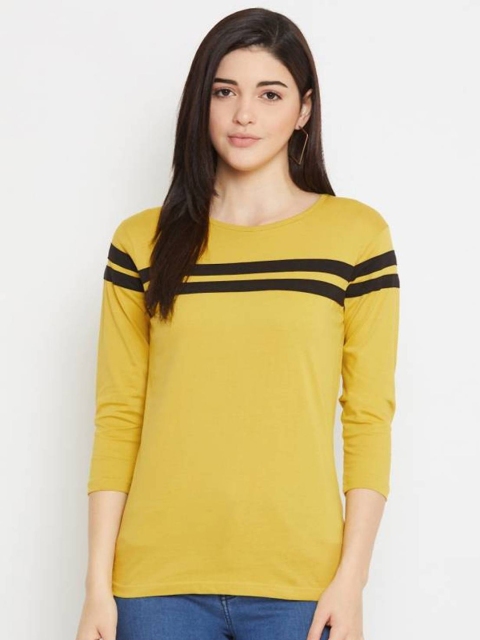 

Rodzen Women Yellow Striped Pure Cotton T-shirt