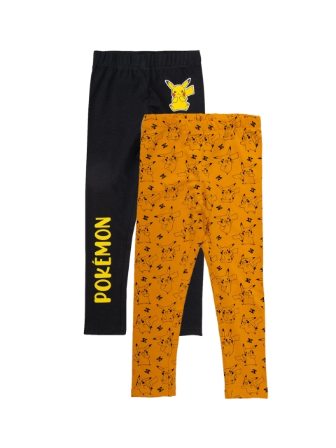 

JusCubs Girls Mustard And Black Pack Of 2 Printed Pure Cotton Ankle Length Leggings
