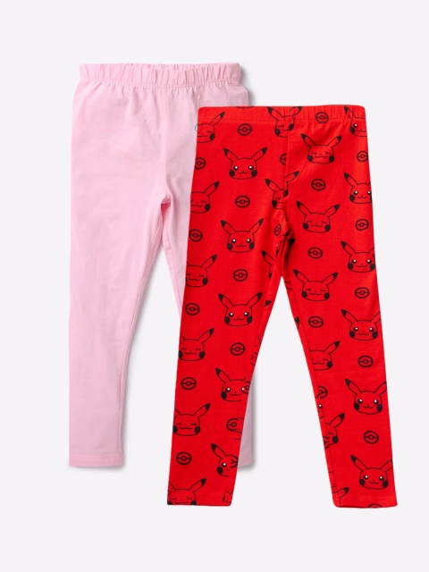 

JusCubs Girls Red And Pink Pack Of 2 Printed Pure Cotton Leggings