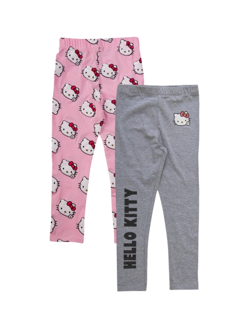 

JusCubs Grey And Pink Girls Pack Of 2 Printed Pure Cotton Ankle Length Leggings