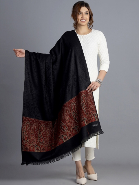 

HANDICRAFT PALACE Women White & Maroon Woven-Design Shawl, Black
