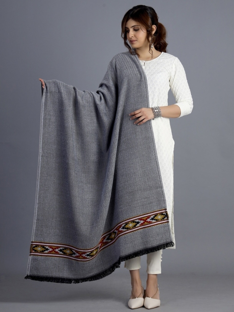 

HANDICRAFT PALACE Women Grey Woven-Design Shawl