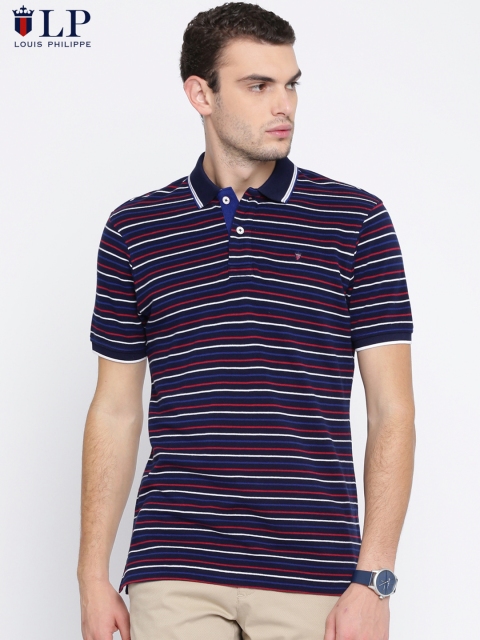 

Louis Philippe Sport Men Navy & Red Striped Polo T-Shirt, Blue