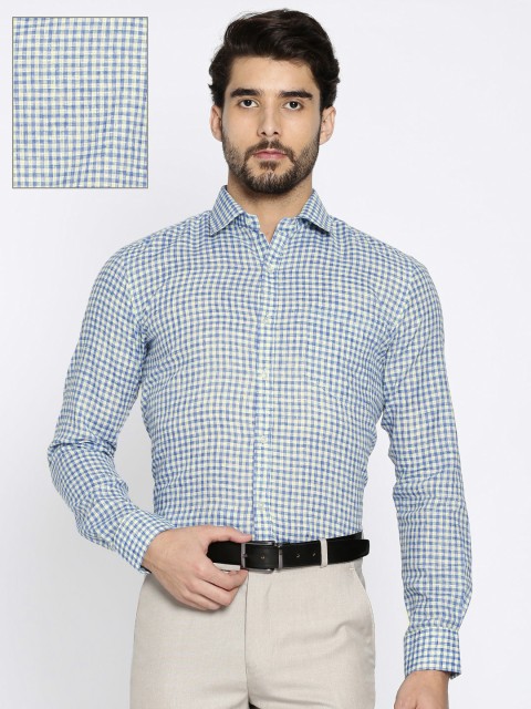 

RG DESIGNERS Men Blue & Yellow Slim Fit Checked Formal Shirt