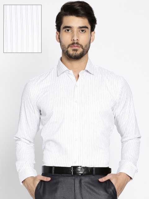 

RG DESIGNERS Men White & Purple Slim Fit Striped Formal Shirt