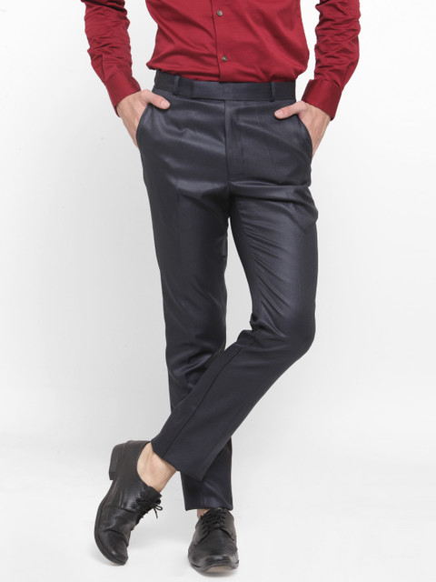 

RG DESIGNERS Men Navy Pencil Fit Solid Formal Trousers, Navy blue