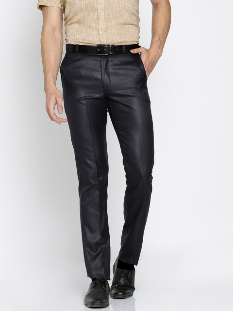 

RG DESIGNERS Men Navy Blue Pencil Slim Fit Self Design Formal Trousers