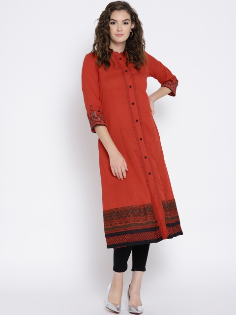 

Rangriti Women Red & Black Solid A-Line Kurta