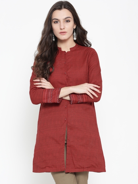 

Rangriti Women Red Solid A-Line Kurta