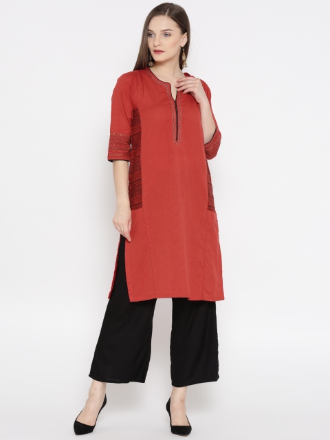 

Rangriti Women Red Solid Straight Kurta