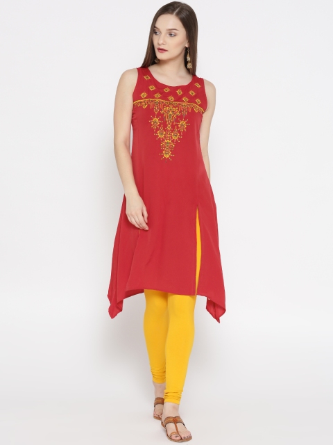

Rangriti Women Red Embroidered A-Line Kurta
