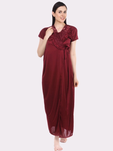 

Fasense Women Maroon Solid Maxi-Length Robe