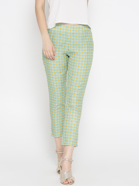 

Rangriti Women Green & Yellow Printed Casual Trousers