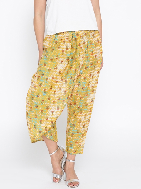 

Rangriti Mustard Yellow & Off-White Printed Dhoti Pants