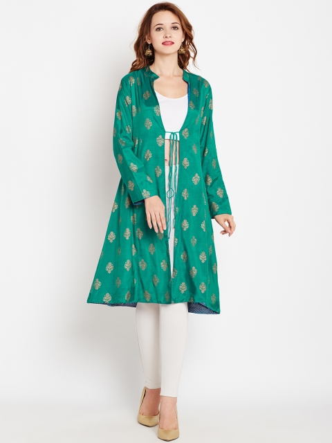 

Rangriti Women Green & Blue Printed Reversible Longline Ethnic Jacket