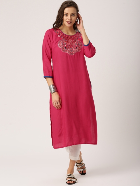 

IMARA Women Pink Yoke Design Straight Kurta