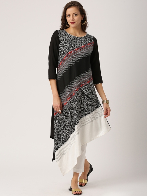 

IMARA Women Black Printed A-Line Asymmetric Kurta