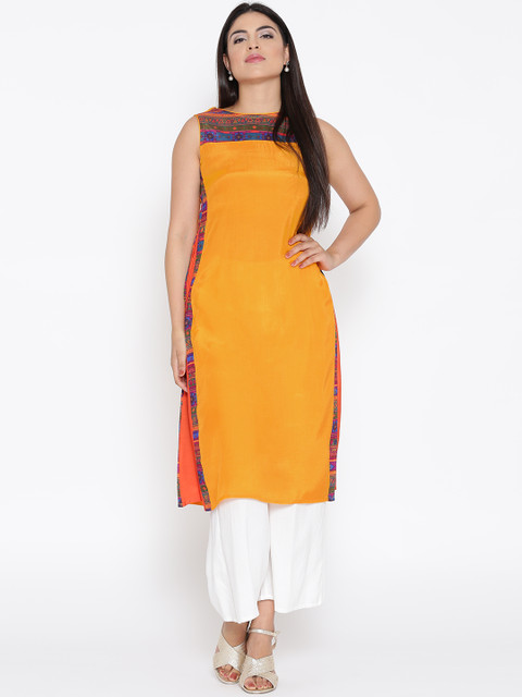 

IMARA Women Mustard Yellow Solid A-Line Kurta