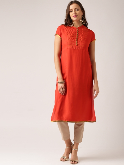 

IMARA Women Red Solid A-Line Kurta