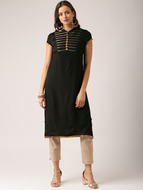 

IMARA Women Black Yoke Design Straight Kurta