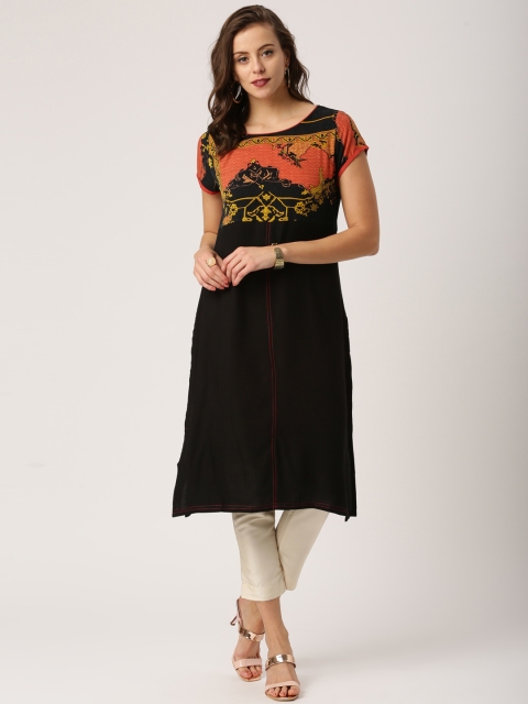 

IMARA Women Black Yoke Design A-Line Kurta